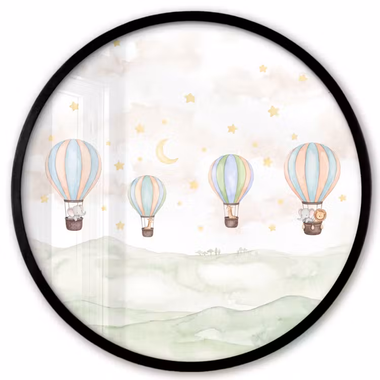 Aquarel - Luchtballonnen - Pastel Fotolijst rond zonder passe partout klein -3d