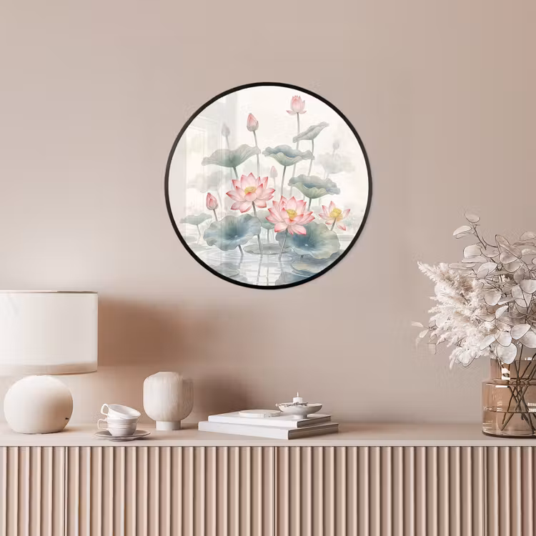 Aquarel - Lotusbloemen - Kleurrijk Fotolijst rond zonder passe partout klein -sfeer3