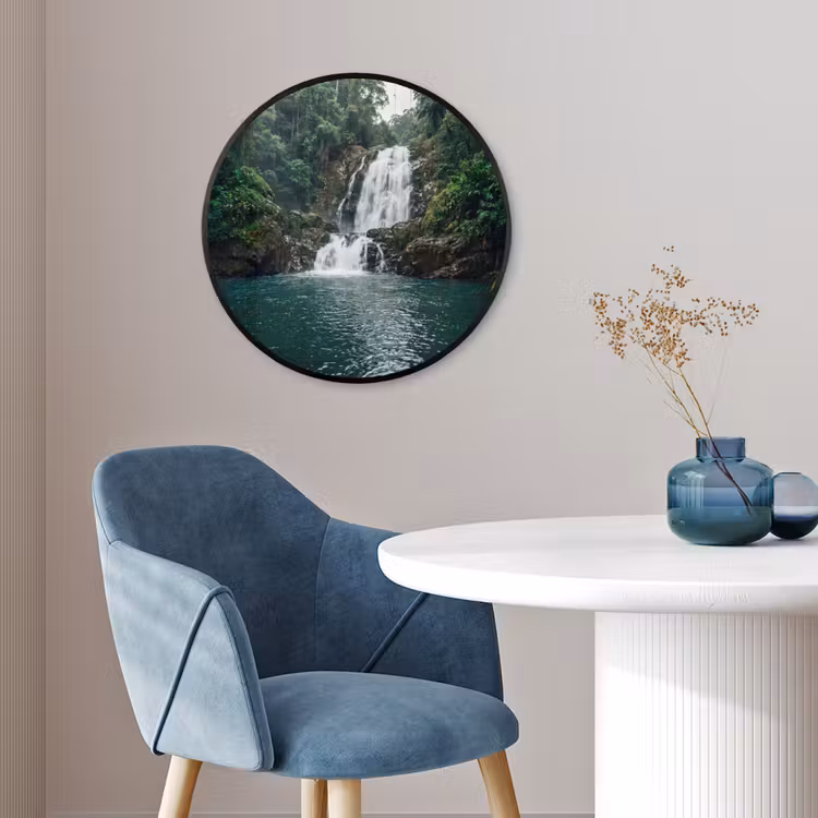 Waterfall - Forest - Nature - Greenkhgyguyg Fotolijst rond zonder passe partout klein -sfeer2