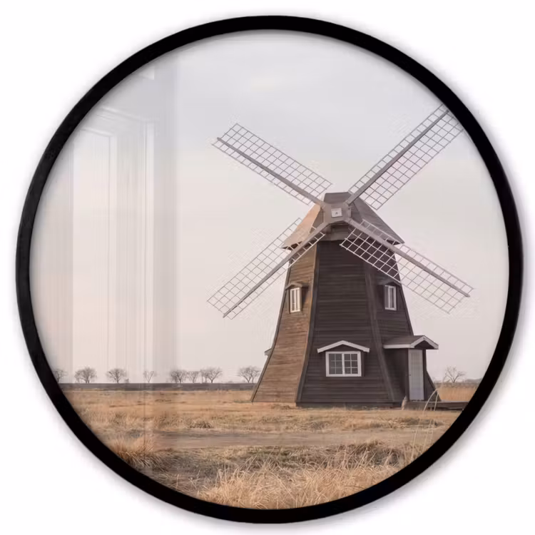 Windmolens - Landschap - Veld Fotolijst rond zonder passe partout klein -3d