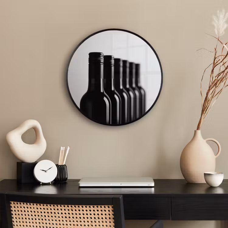 Wijnflessen - Zwart - Minimalistisch Fotolijst rond zonder passe partout klein -sfeer1