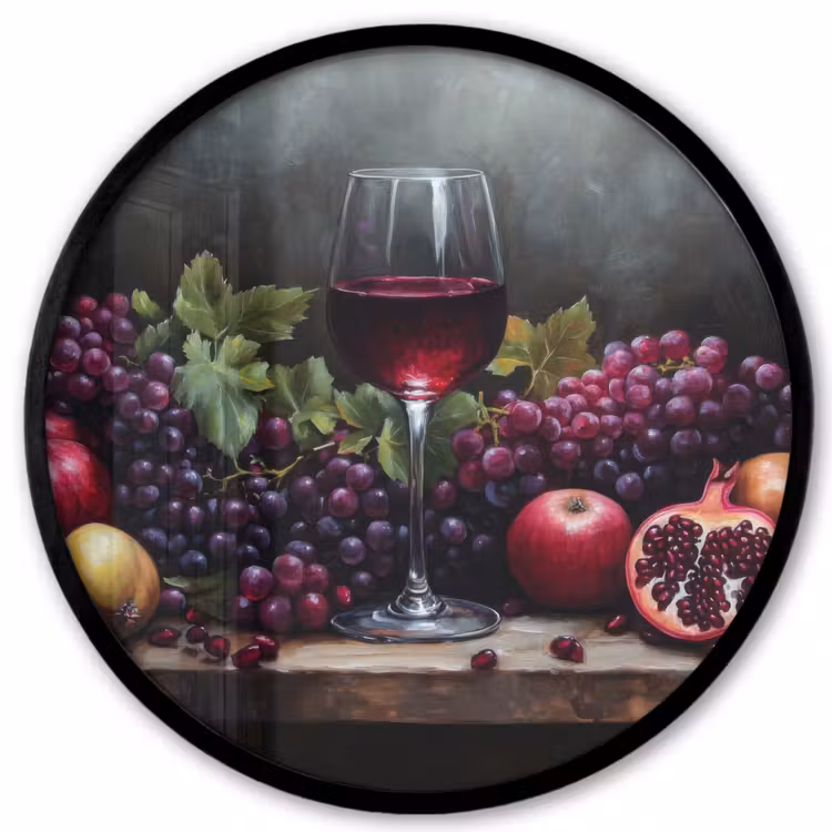 Wijn - Fruit - Stilleven Fotolijst rond zonder passe partout klein -3d