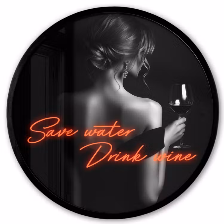 Wijn - Vrouw - Neon - Quote Fotolijst rond zonder passe partout klein -3d