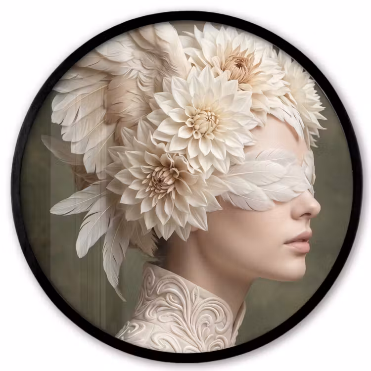 Vleugels - Vrouw - Wit Fotolijst rond zonder passe partout klein -3d