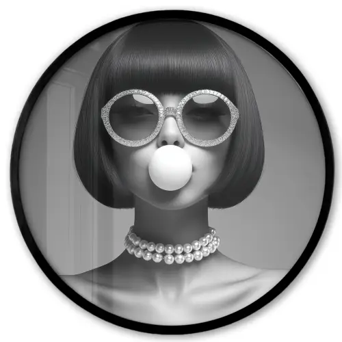 Vrouw - Zwart Wit - Ketting - Zonnebril Fotolijst rond zonder passe partout klein -3d