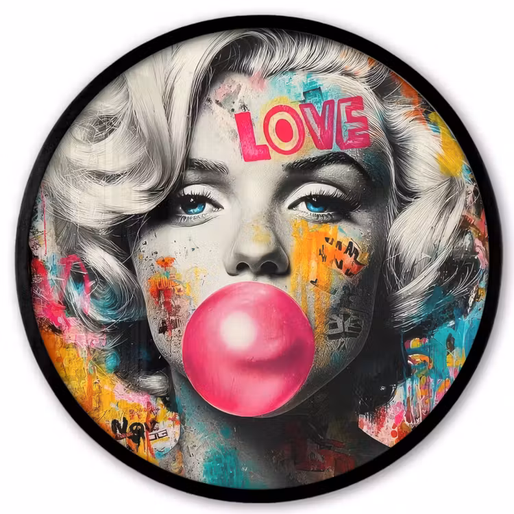 Vrouw - Kauwgom - Graffiti - Neonkleuren Fotolijst rond zonder passe partout klein -3d