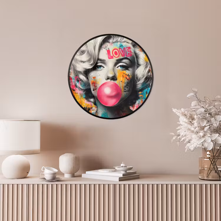 Vrouw - Kauwgom - Graffiti - Neonkleuren Fotolijst rond zonder passe partout klein -sfeer3