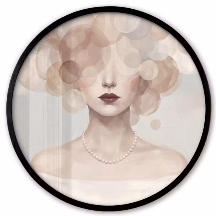Vrouw - Cirkels - Beige Fotolijst rond zonder passe partout klein -3d