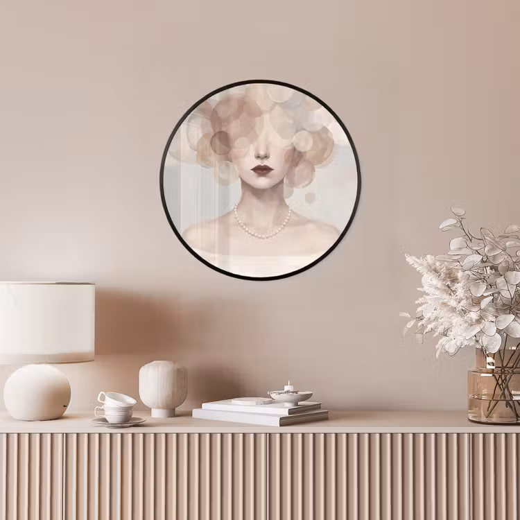 Vrouw - Cirkels - Beige Fotolijst rond zonder passe partout klein -sfeer3