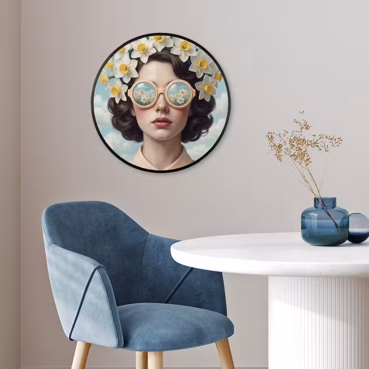 Vrouw - Narcissen - Geel Fotolijst rond zonder passe partout klein -sfeer2