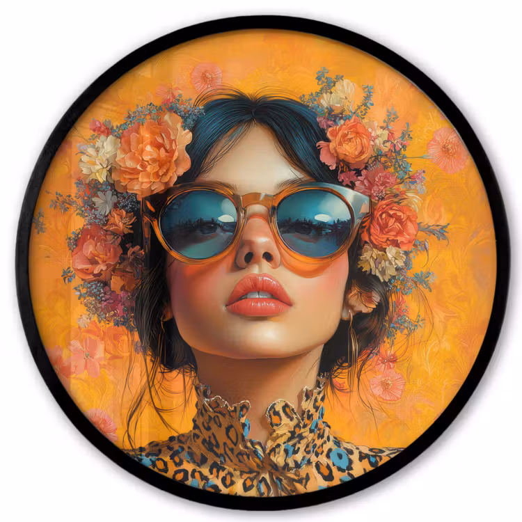 Vrouw - Bloemen - Aesthetic - Oranje Fotolijst rond zonder passe partout klein -3d