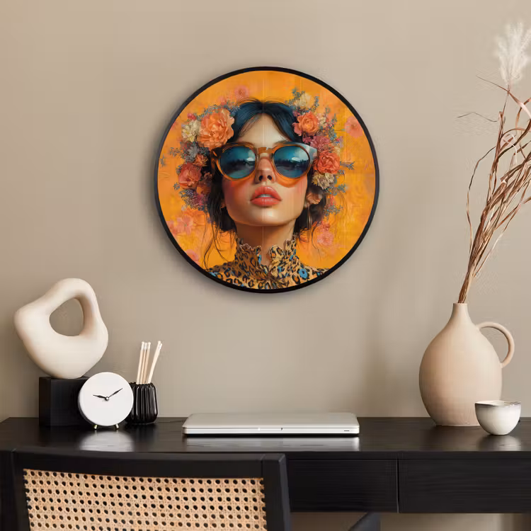 Vrouw - Bloemen - Aesthetic - Oranje Fotolijst rond zonder passe partout klein -sfeer1