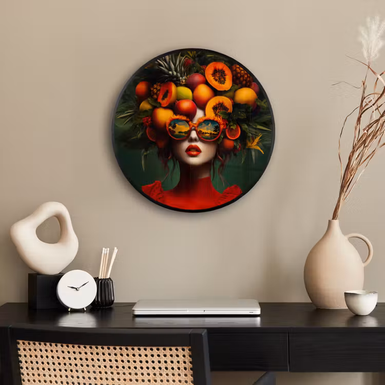 Vrouw - Vruchten - Papaja - Ananas Fotolijst rond zonder passe partout klein -sfeer1