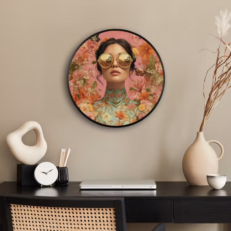 Vrouw - Bril - Roze - Bloemen Fotolijst rond zonder passe partout klein -sfeer1