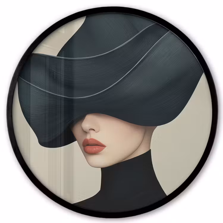 Vrouw - Groen - Hoed Fotolijst rond zonder passe partout klein -3d