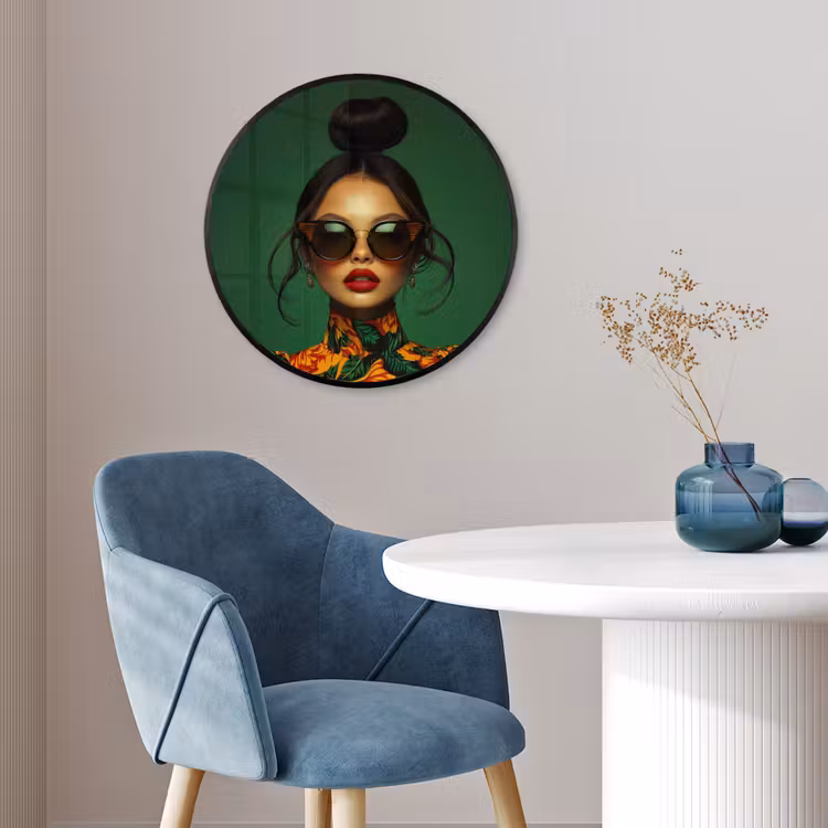 Vrouw - Groen - Modern - Bril - Abstract Fotolijst rond zonder passe partout klein -sfeer2