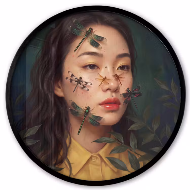 Vrouw - Insecten - Natuur - Portret - Groen Fotolijst rond zonder passe partout klein -3d