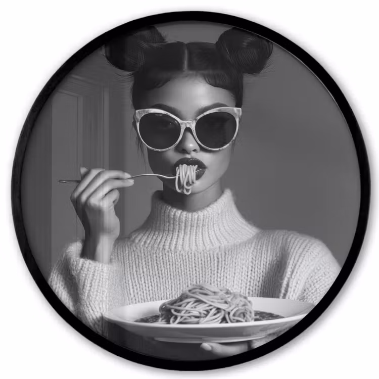 Vrouw - Pasta - Zonnebril Fotolijst rond zonder passe partout klein -3d
