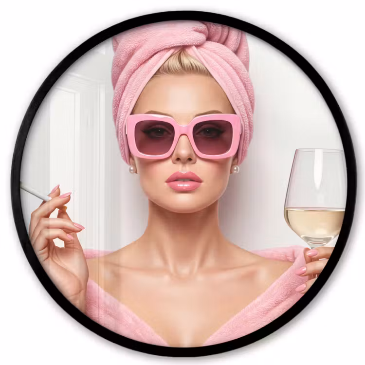 Vrouw - Roze - Wijn - Zonnebril Fotolijst rond zonder passe partout klein -3d