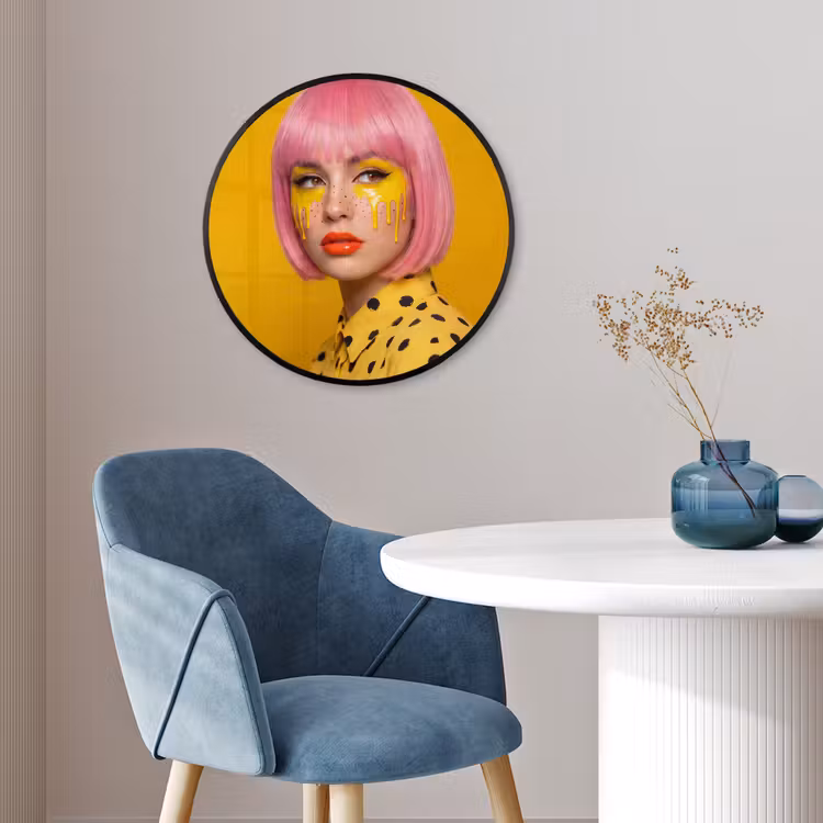 Vrouw - Portret - Abstract - Kleurrijk - Geel Fotolijst rond zonder passe partout klein -sfeer2