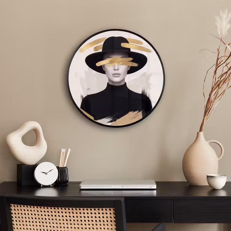 Vrouw - Portret - Modern - Goud - Kunst Fotolijst rond zonder passe partout klein -sfeer1