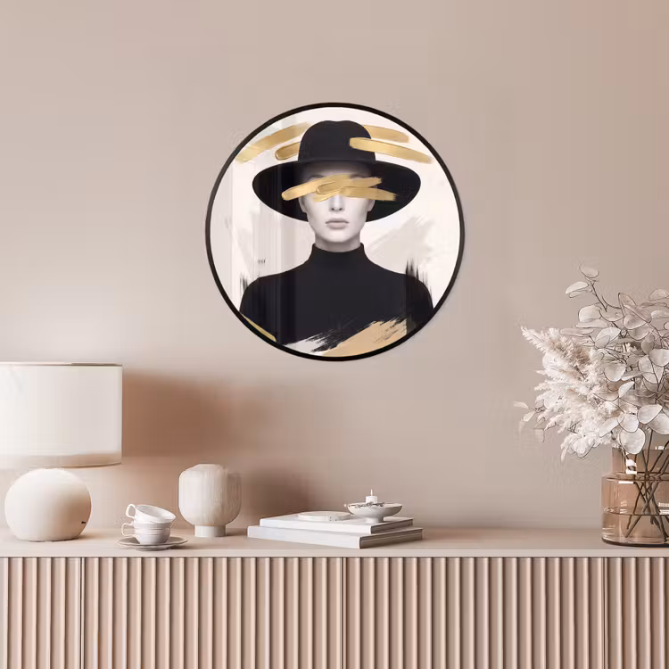 Vrouw - Portret - Modern - Goud - Kunst Fotolijst rond zonder passe partout klein -sfeer3