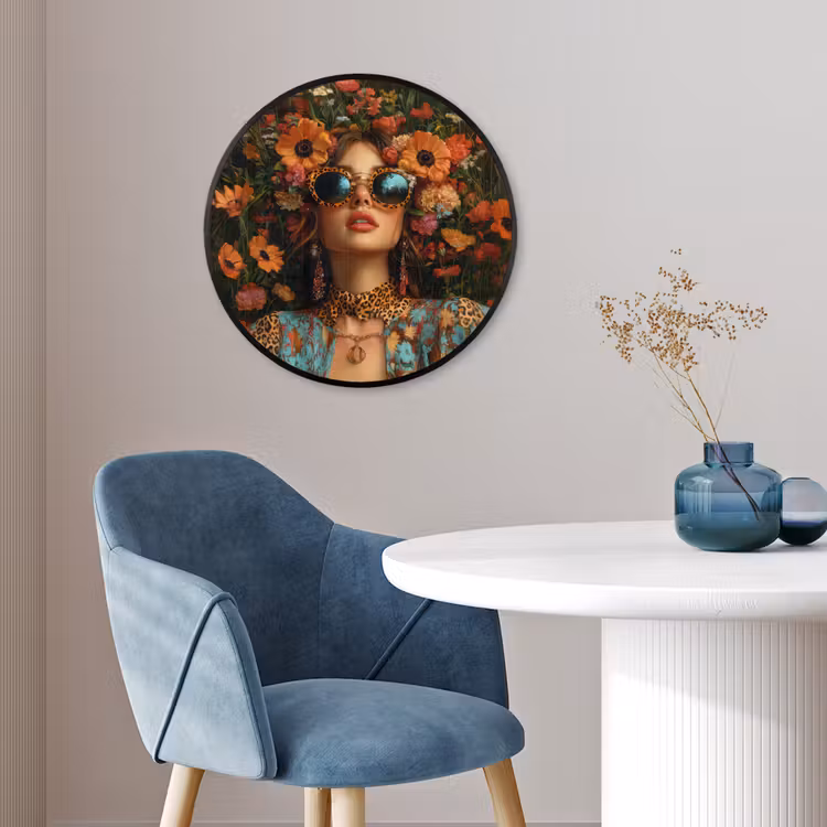 Vrouwen - Bloemen - Modern - Bril - Abstract Fotolijst rond zonder passe partout klein -sfeer2