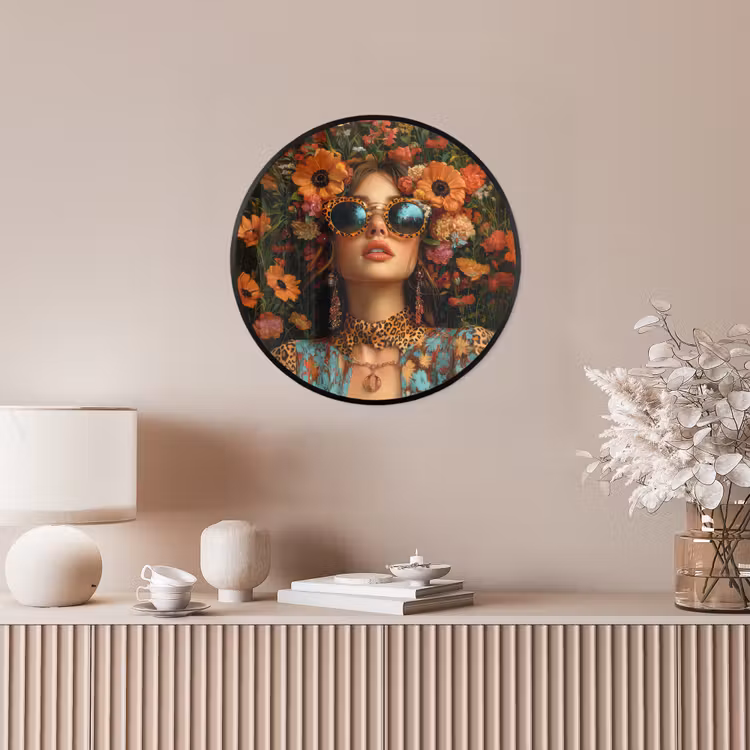 Vrouwen - Bloemen - Modern - Bril - Abstract Fotolijst rond zonder passe partout klein -sfeer3