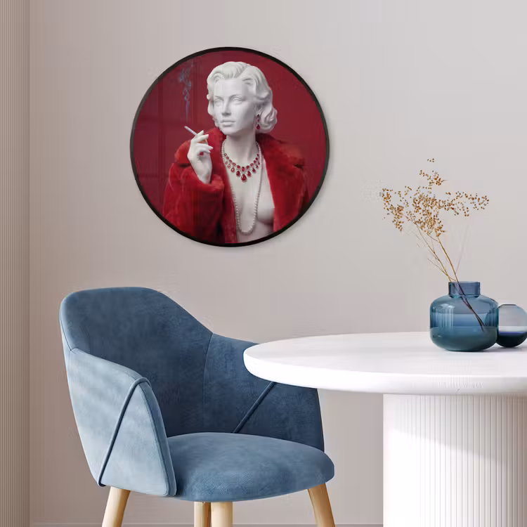 Vrouw - Bontjas - Mode - Klassiek - Rood Fotolijst rond zonder passe partout klein -sfeer2