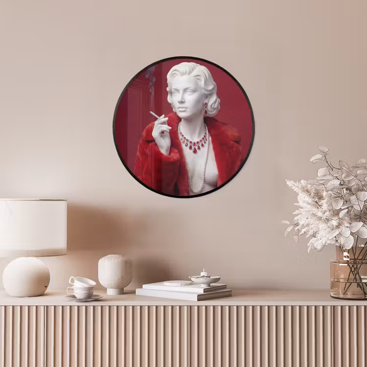 Vrouw - Bontjas - Mode - Klassiek - Rood Fotolijst rond zonder passe partout klein -sfeer3