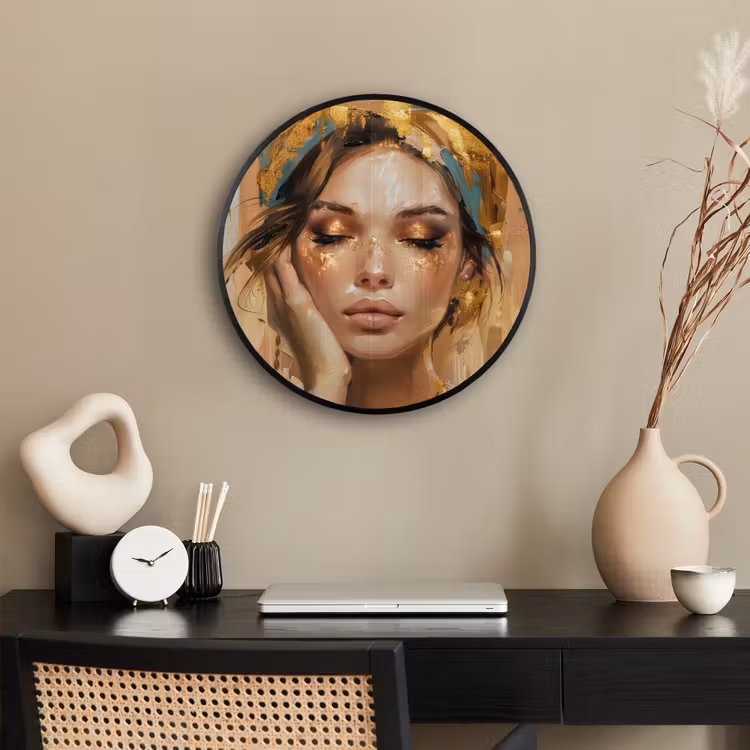 Vrouwen - Portret - Luxe - Goud Fotolijst rond zonder passe partout klein -sfeer1