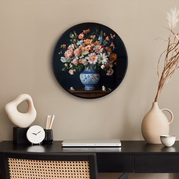 Hout - Vaas - Kleuren - Bloemen Fotolijst rond zonder passe partout klein -sfeer1