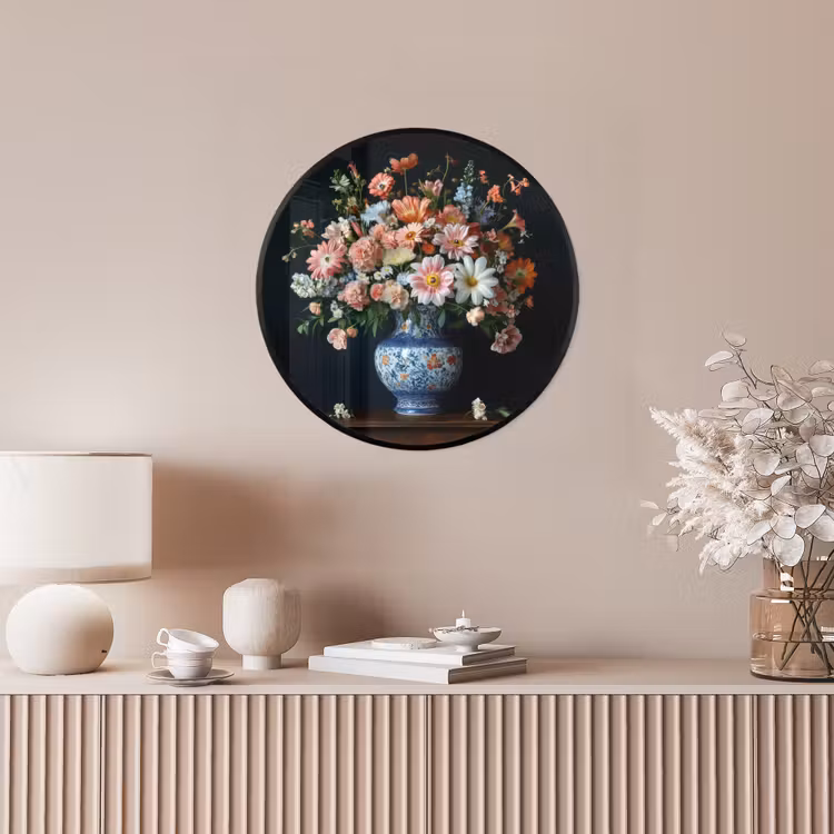 Hout - Vaas - Kleuren - Bloemen Fotolijst rond zonder passe partout klein -sfeer3