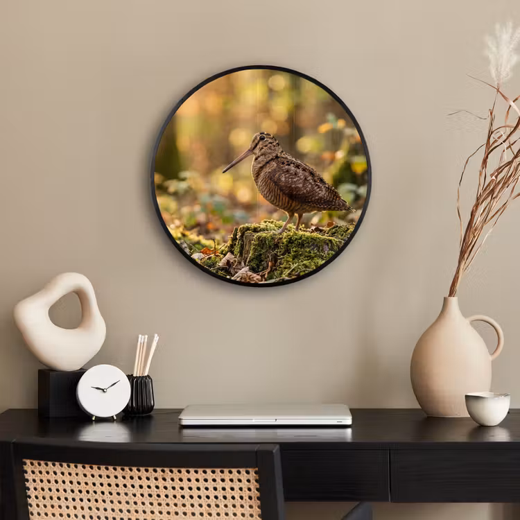 Houtsnip - Bos - Bladeren - Herfst - Gecamoufleerd Fotolijst rond zonder passe partout klein -sfeer1