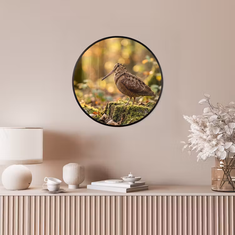 Houtsnip - Bos - Bladeren - Herfst - Gecamoufleerd Fotolijst rond zonder passe partout klein -sfeer3