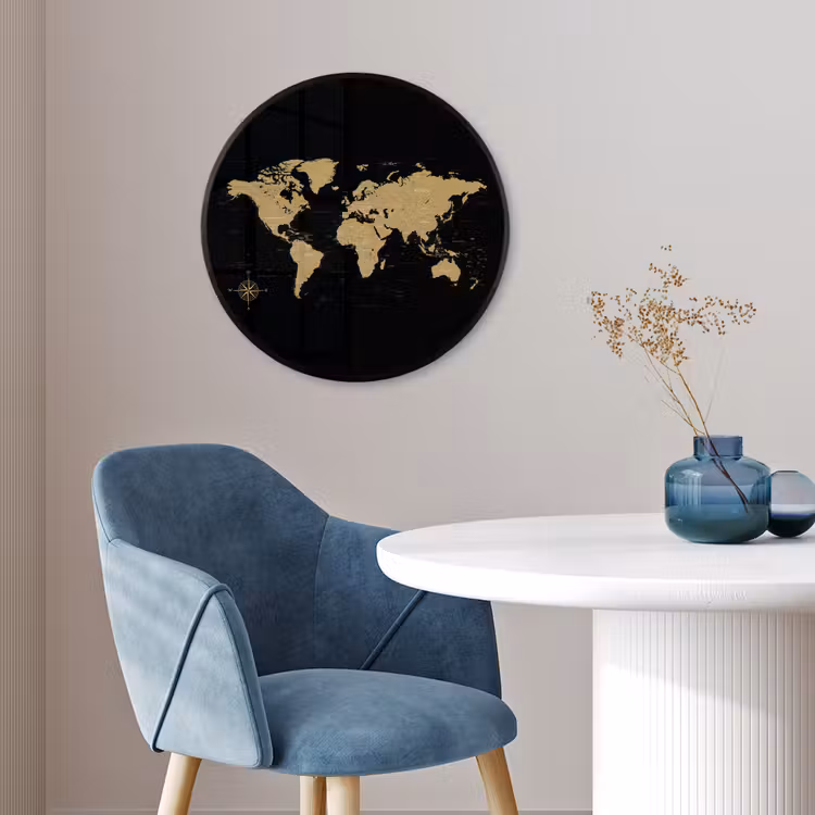 Wereldkaart - Beige - Zwart Fotolijst rond zonder passe partout klein -sfeer2