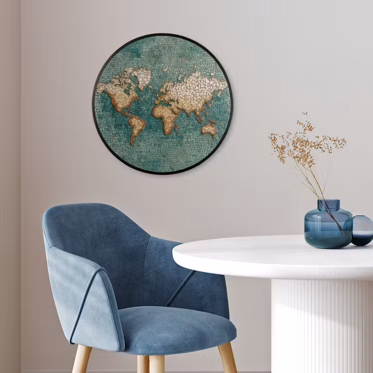 Wereldkaart - Gebroken tegels - Mozaïek Fotolijst rond zonder passe partout klein -sfeer2