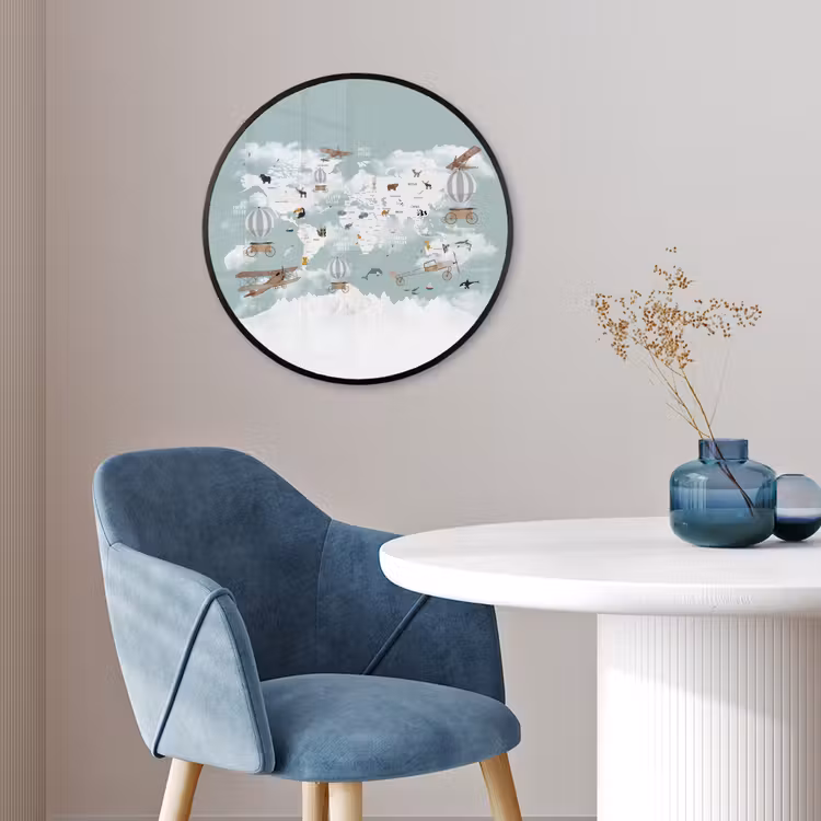 Wereldkaart - Kind - Vliegtuig Fotolijst rond zonder passe partout klein -sfeer2