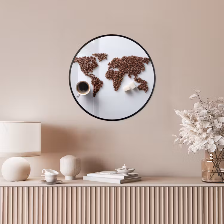 Wereldkaart - Koffiebonen - Suikerklontjes Fotolijst rond zonder passe partout klein -sfeer3