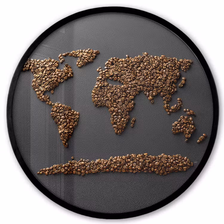 Wereldkaart - Koffie - Grijs Fotolijst rond zonder passe partout klein -3d