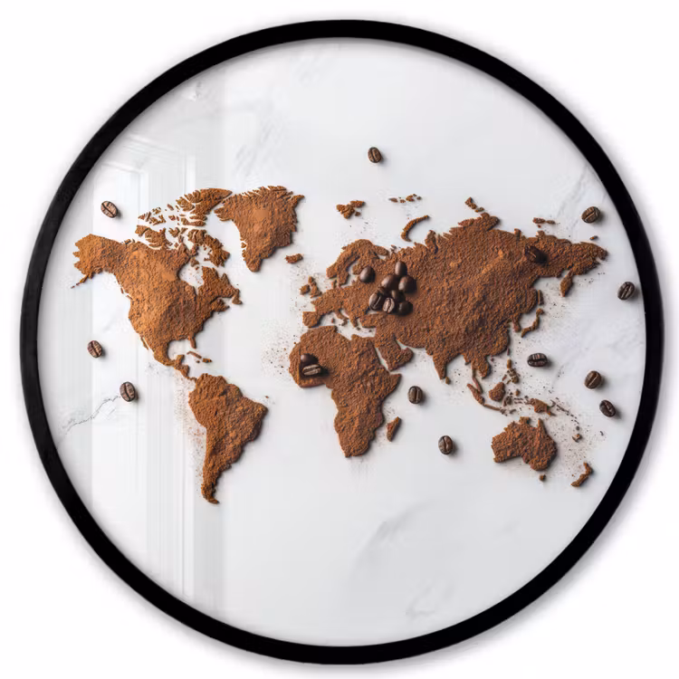 Wereldkaart - Koffie - Marmer Fotolijst rond zonder passe partout klein -3d