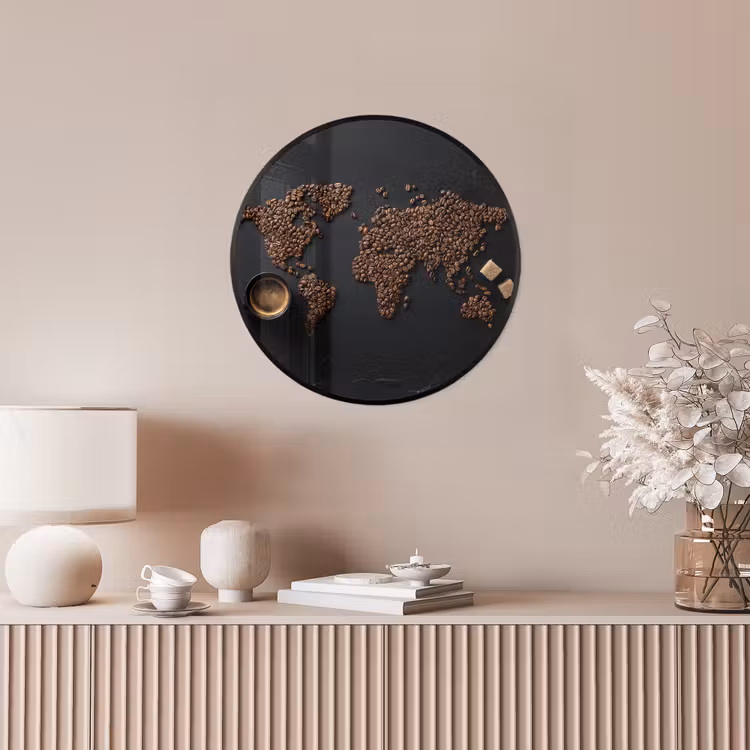 Wereldkaart - Espresso - Zwart Fotolijst rond zonder passe partout klein -sfeer3