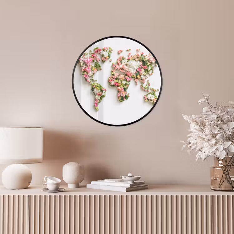 Wereldkaart - Bloemen - Subtiel Fotolijst rond zonder passe partout klein -sfeer3