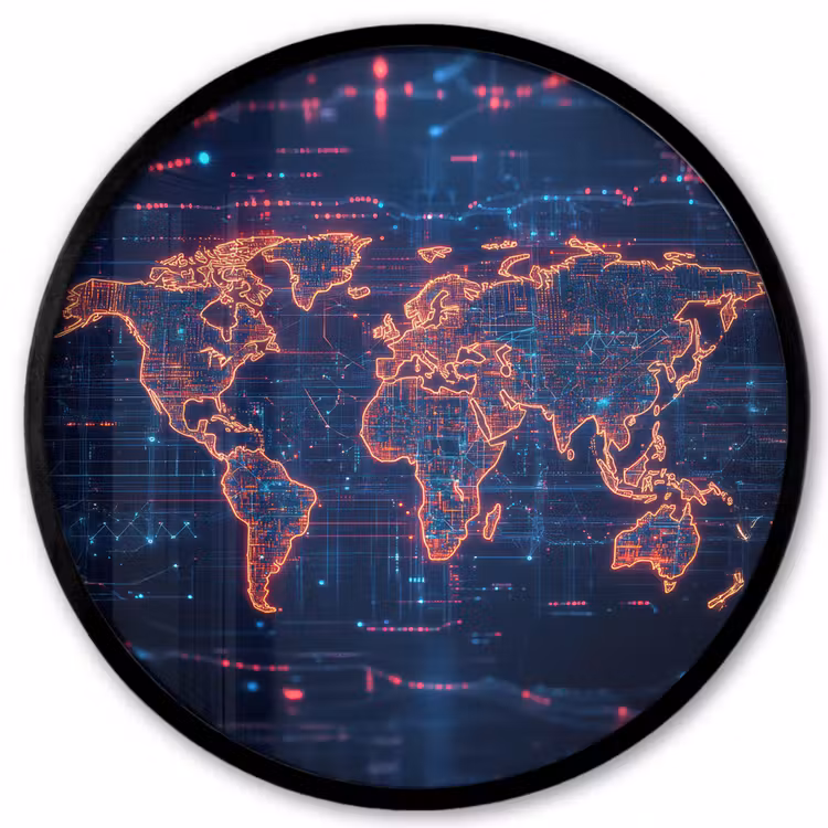Wereldkaart - Futuristisch - Oranje Fotolijst rond zonder passe partout klein -3d