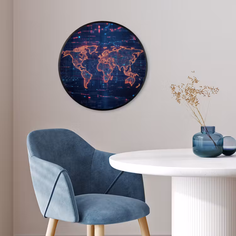 Wereldkaart - Futuristisch - Oranje Fotolijst rond zonder passe partout klein -sfeer2