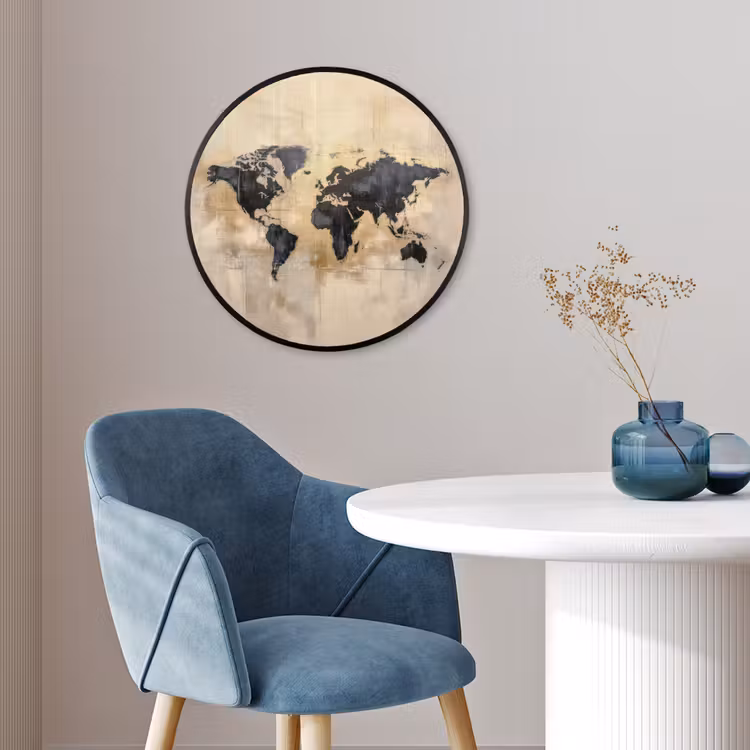Wereldkaart - Goud - Zwart - Abstract Fotolijst rond zonder passe partout klein -sfeer2