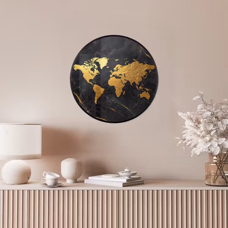 Wereldkaart - Goud - Marmer Fotolijst rond zonder passe partout klein -sfeer3