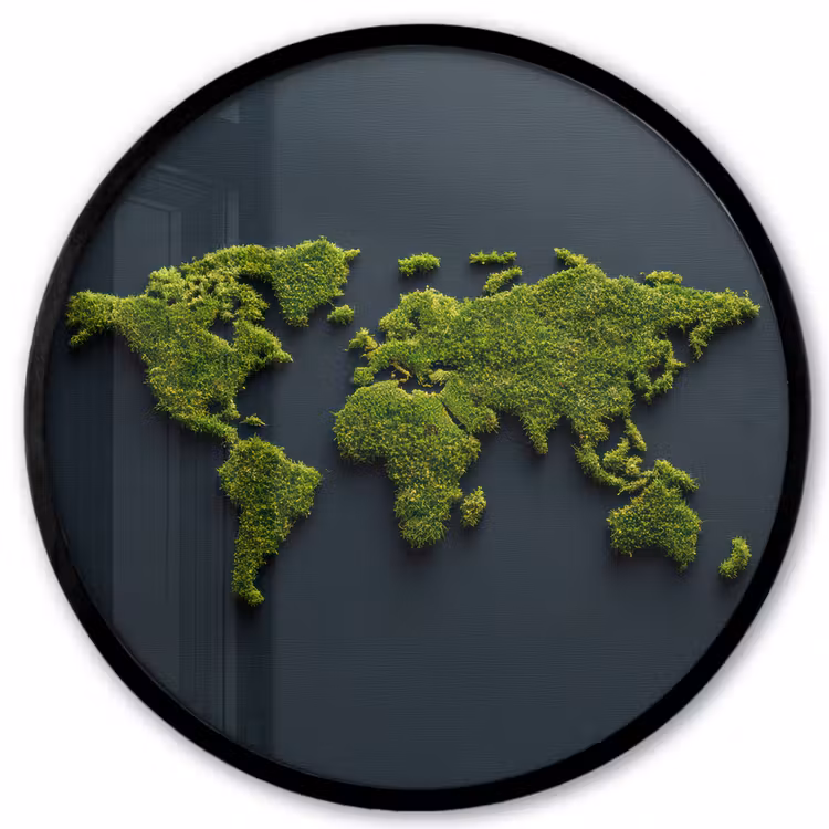 Wereldkaart - Mos -Levendig effect Fotolijst rond zonder passe partout klein -3d