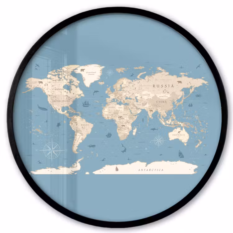 Wereldkaart - Oceaan - Realistisch - Blauw Fotolijst rond zonder passe partout klein -3d