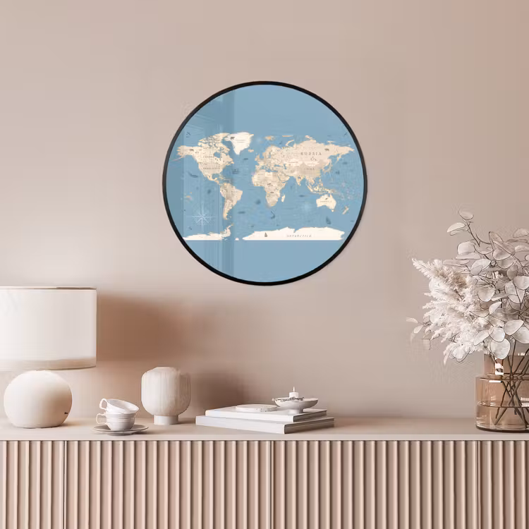 Wereldkaart - Oceaan - Realistisch - Blauw Fotolijst rond zonder passe partout klein -sfeer3